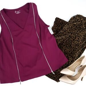 NEW Lane Bryant Career Tank Sleeveless Wine 14/16 Stretch, Zipper Accent, vNeck